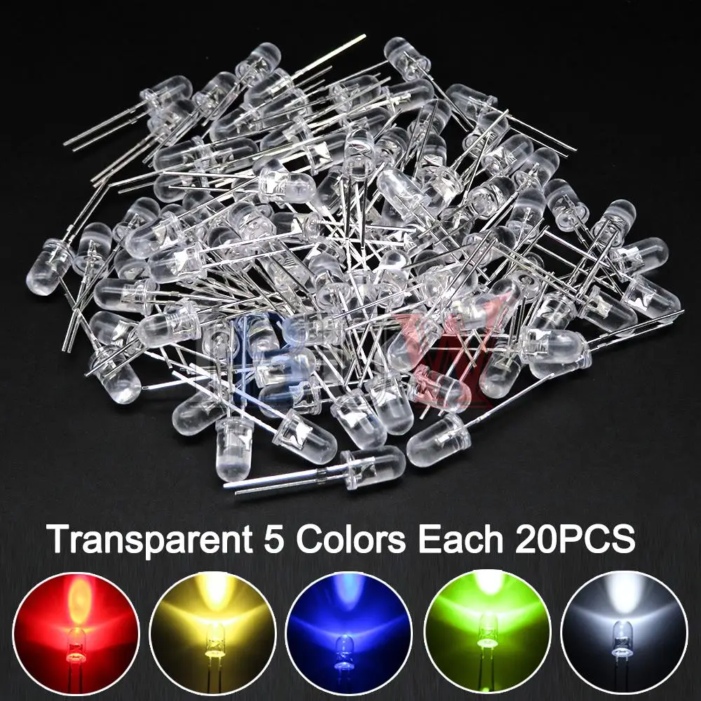 5mm LED Diode F5 Sortiertes Kit IBUW Weiß Grün Rot Blau (100 Stück) – Bild 2