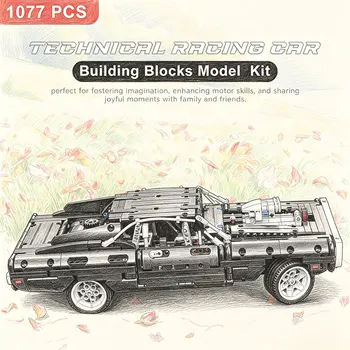 Technologie-Rennwagen 1077-teiliges Baustein-Set DIY Zusammenbaubares Modell-Spielzeug für Kinder