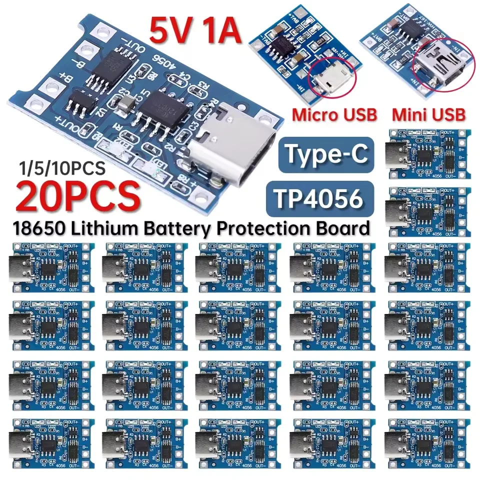 TP4056 5V 1A 18650 Lithium-Batterie Ladegerät Modul Typ-C/Micro USB/Mini USB Lade Board Mit Schutz Dual