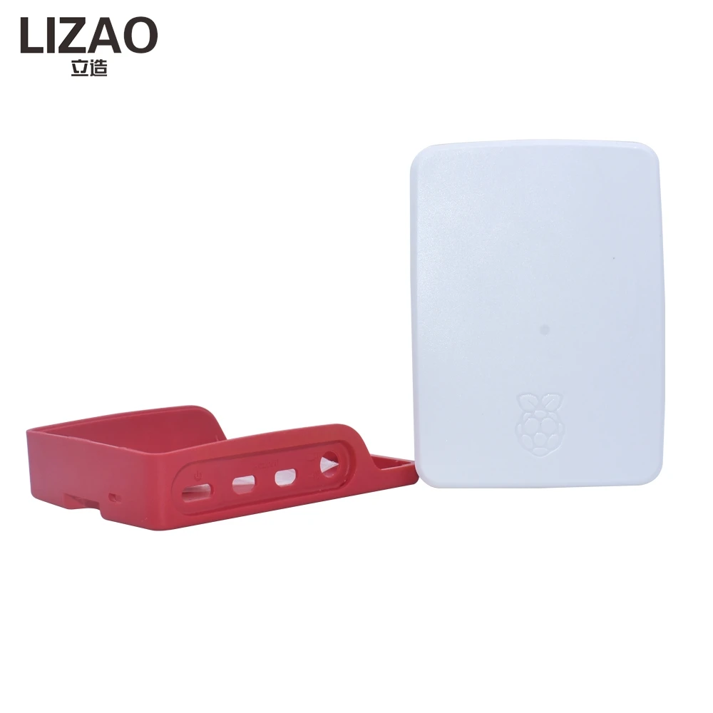 LIZAO Raspberry Pi 4 Modell B ABS-Gehäuse Klassisches Rot-Weißes Kunststoffgehäuse mit Lüfter & Kühlkörper-Set