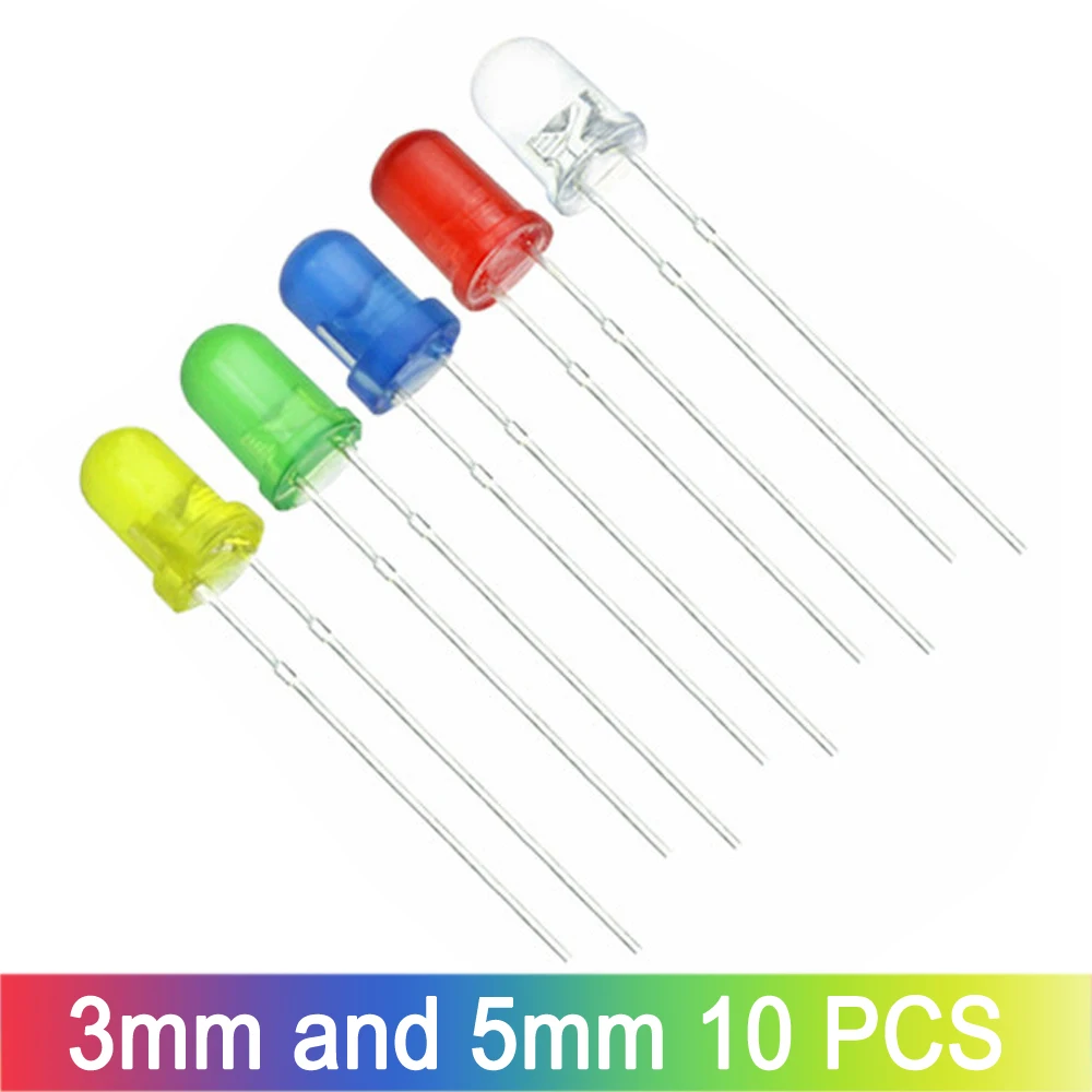 3mm 5mm LED Leuchtdioden 5 Farben Elektronische Komponenten Rot Grün Blau Weiß gelb Farbe DIY Kit (100 Stück)