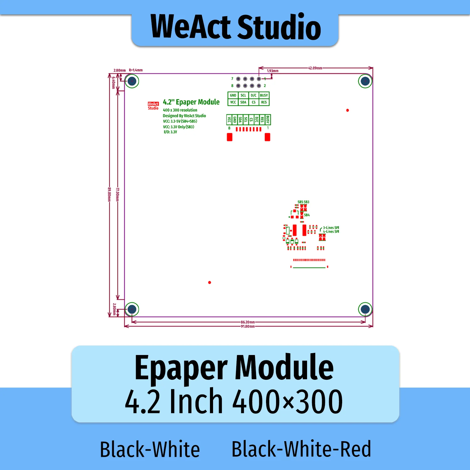 4,2" 4,2 Zoll Epaper Modul E-Paper E-Ink EInk Display Bildschirm SPI – Bild 5