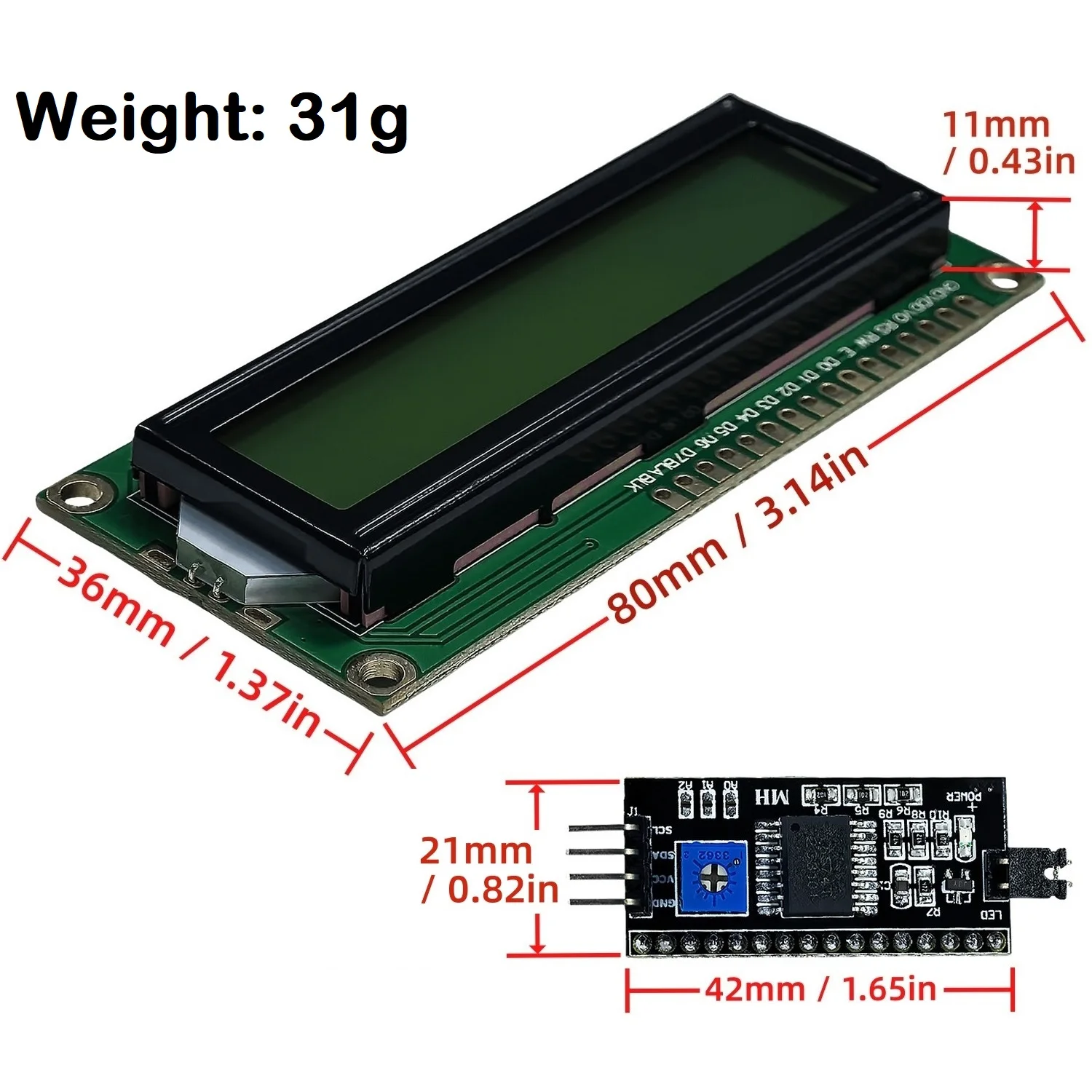 LCD1602 IIC LCD-Anzeigemodul 16x2 Zeichen LCD PCF8574 PCF8574T – Bild 4