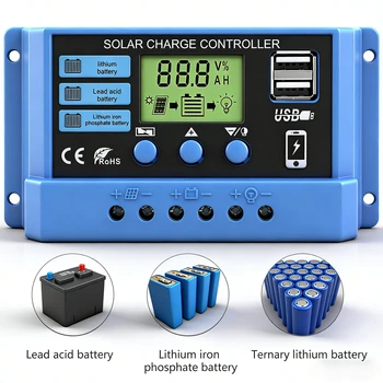 Solarladeregler 12V/24V 30A 20A 10A Solarregler PWM Batterieladegerät LCD-Display Dual-USB 5V Ausgang