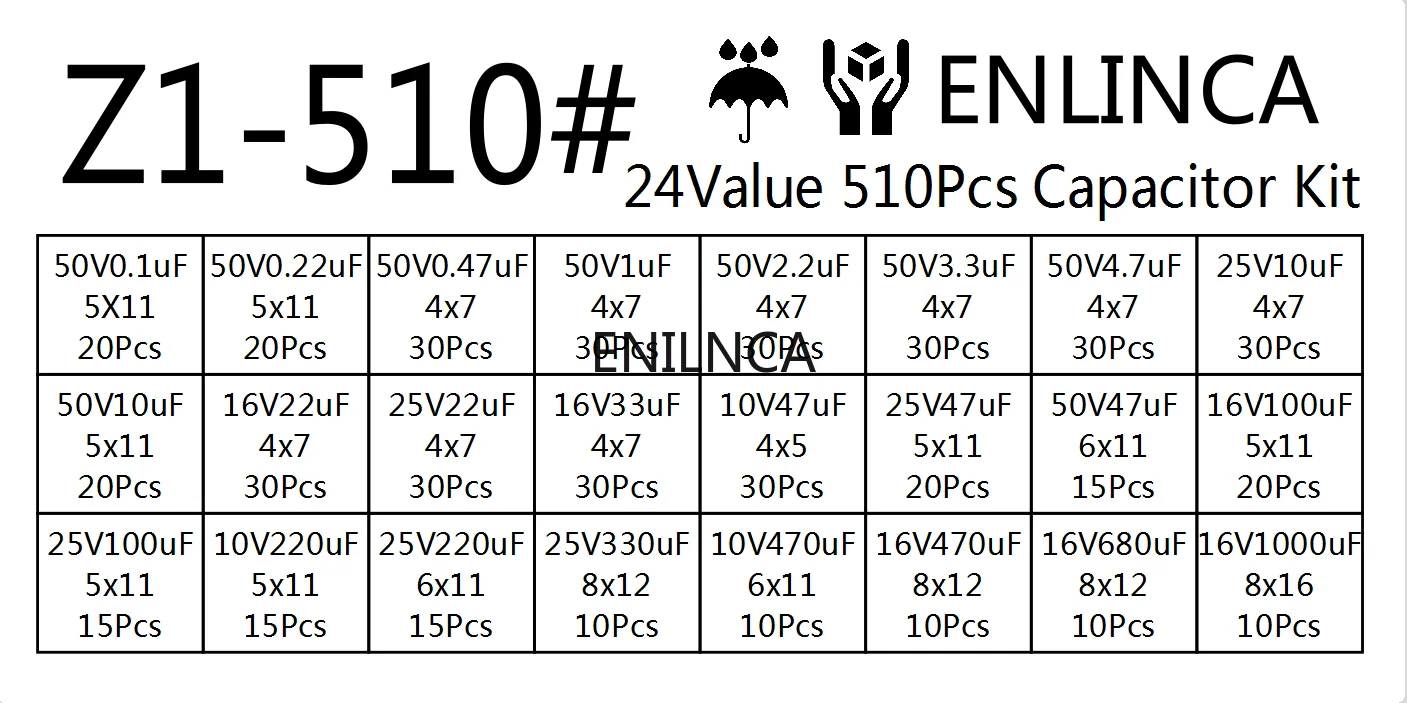 0,1 UF-1000 UF 24 Werte Aluminium-elektrolytkondensatoren (510 Stück) – Bild 4