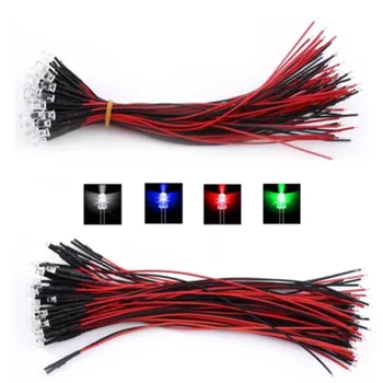 3mm/5mm LED-Diode 12V 20cm Vorverdrahtet Weiß Rot Grün Blau Gelb Leuchtdiode, Beleuchtung Vorgelötet (5 Stück)