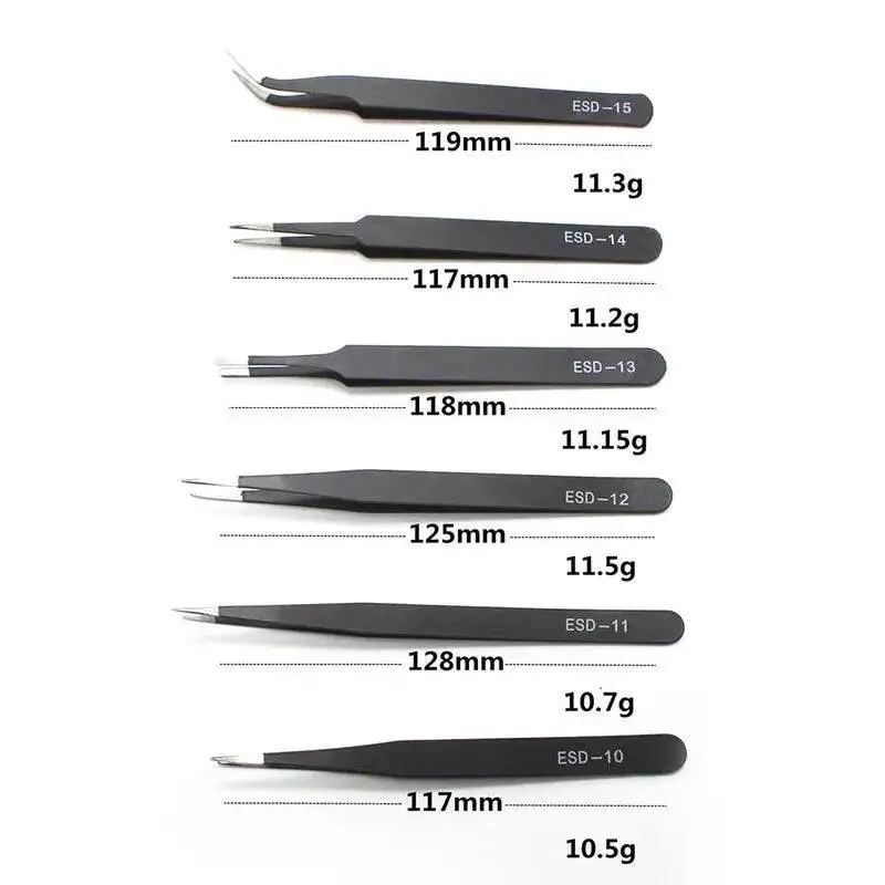 ESD-10 bis 15 Präzisionspinzetten-Set, 6-teilig, antistatisch – Bild 4