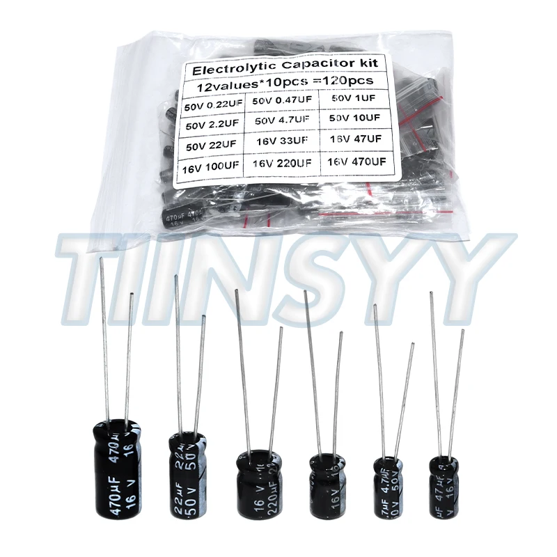 0,22UF - 470UF 12 Werte*10 Stück Aluminium-Elektrolyt-Kondensator-Sortiment-Kit Kapazitäts-Set (120 Stück)