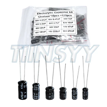 0,22UF - 470UF 12 Werte*10 Stück Aluminium-Elektrolyt-Kondensator-Sortiment-Kit Kapazitäts-Set (120 Stück)