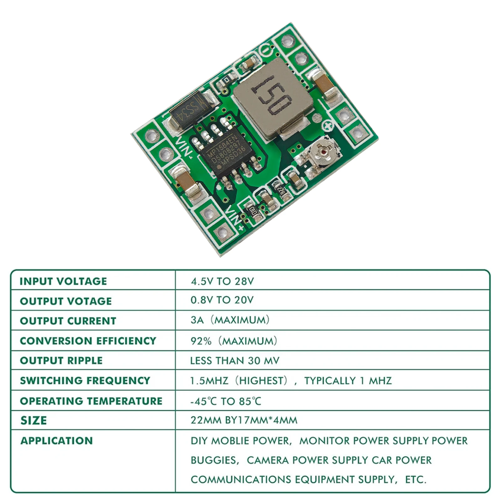 MP1584EN Ultra-Kleines DC-DC Step-Down-Stromversorgungsmodul 3A – Bild 4