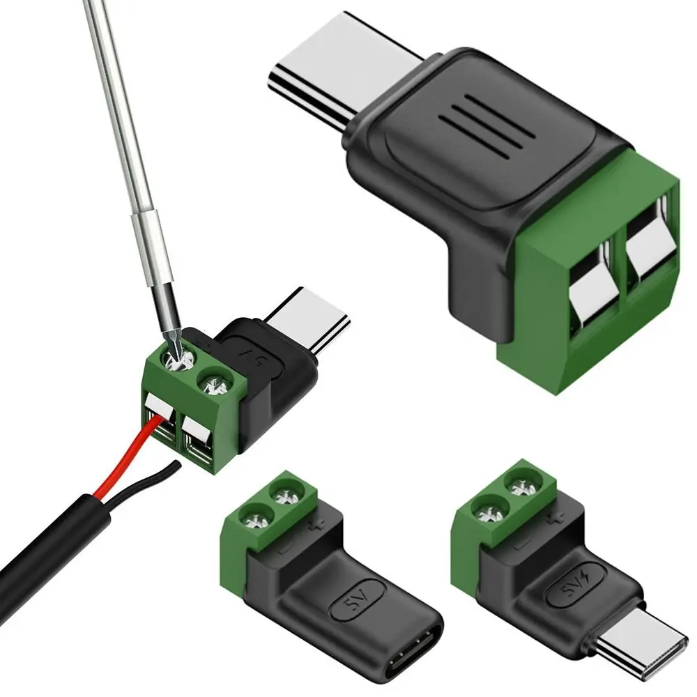 Lötfreier Stecker USB C auf 2Pin Terminal Adapter Typ-C auf 2 Pin Schraube Crimp Terminal Block Grün 5V