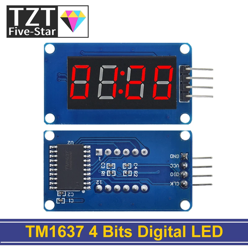 TZT TM1637 LED-Anzeigemodul für Arduino 7 Segment 4 Bits 0,36 Zoll Uhr RED Anode Digital Tube Four Serial