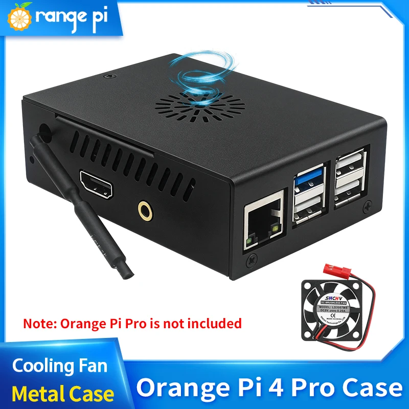 Orange Pi 4 Pro Metallgehäuse Schwarze Schutzbox mit Kühlventilator für Orange Pi 4 Pro Einplatinencomputer