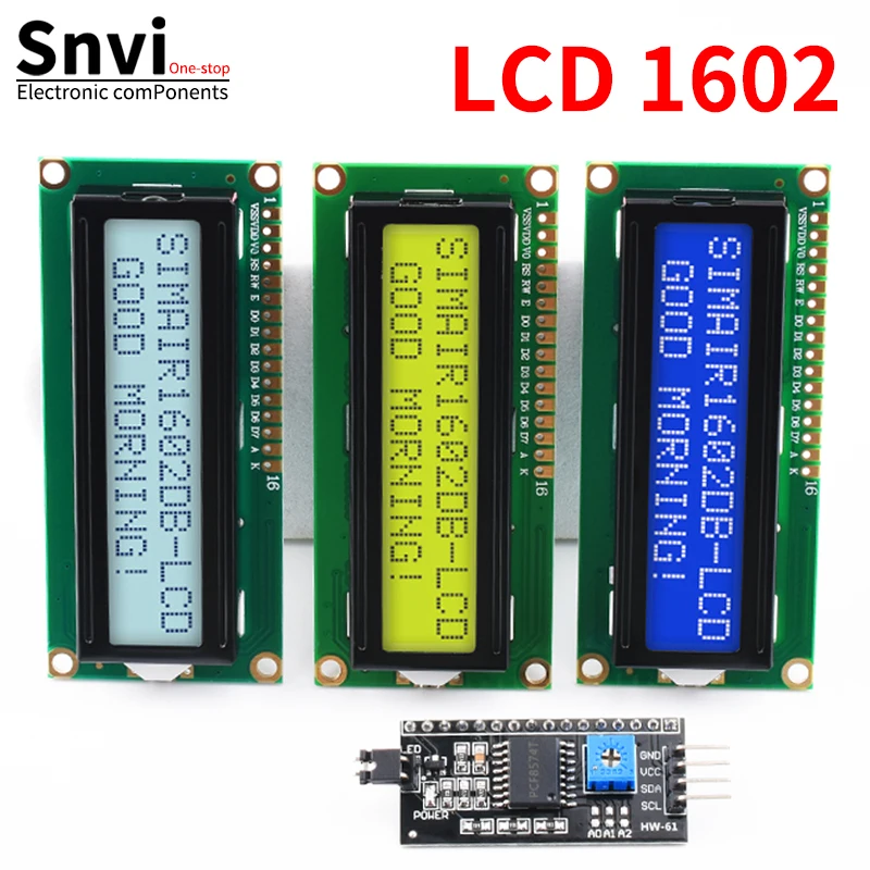 Snvi LCD1602 1602A LCD-Anzeigemodul 16x2 Zeichen Blau Gelb Grün Grau Bildschirm PCF8574 I2C IIC-Schnittstelle