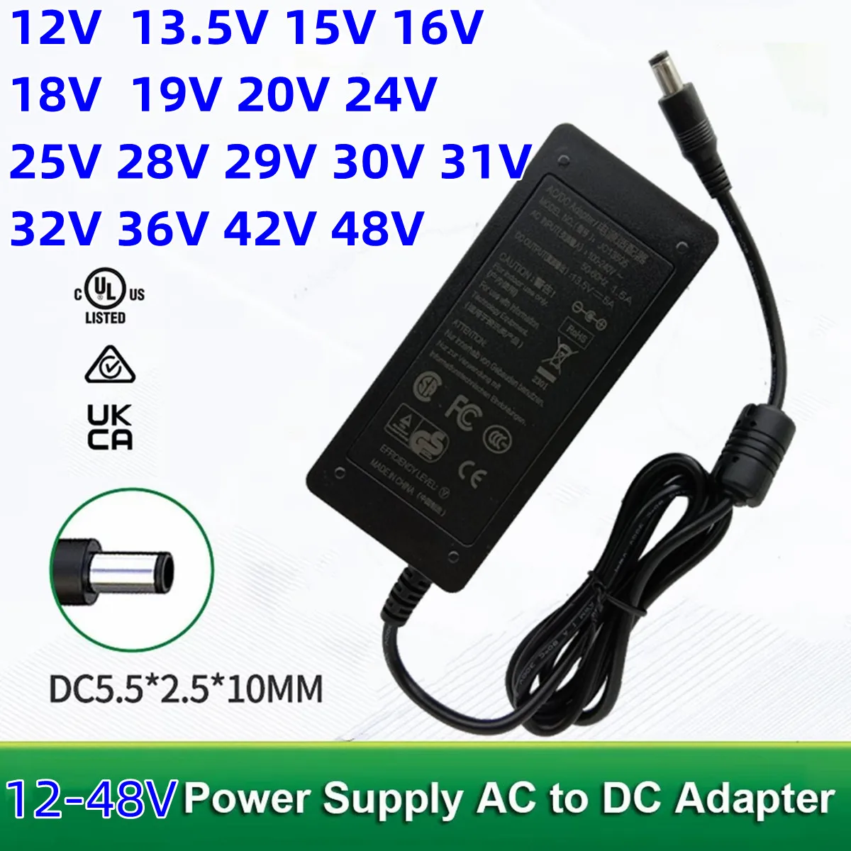 AC DC Adapter 13,5 V 5A Netzteil 12 V 15 V 16 V 18 V 19 V 20 V 24 V 25 V 28 V 29 V 32 V 36 V 48 V 3 A 1,5 A