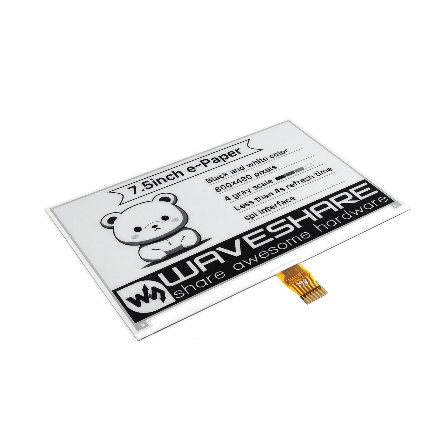 Waveshare 7,5 Zoll E-Ink E-Paper Bildschirm, Bare Screen / Modul / Gehäuse mit SPI-Schnittstelle, Kompatibel