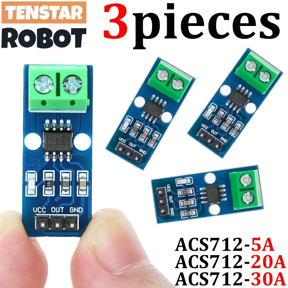 TENSTAR 3 Stück ACS712 5A 20A 30A Range Hall Stromsensormodul ACS712-30A ACS712-20A ACS712-5A