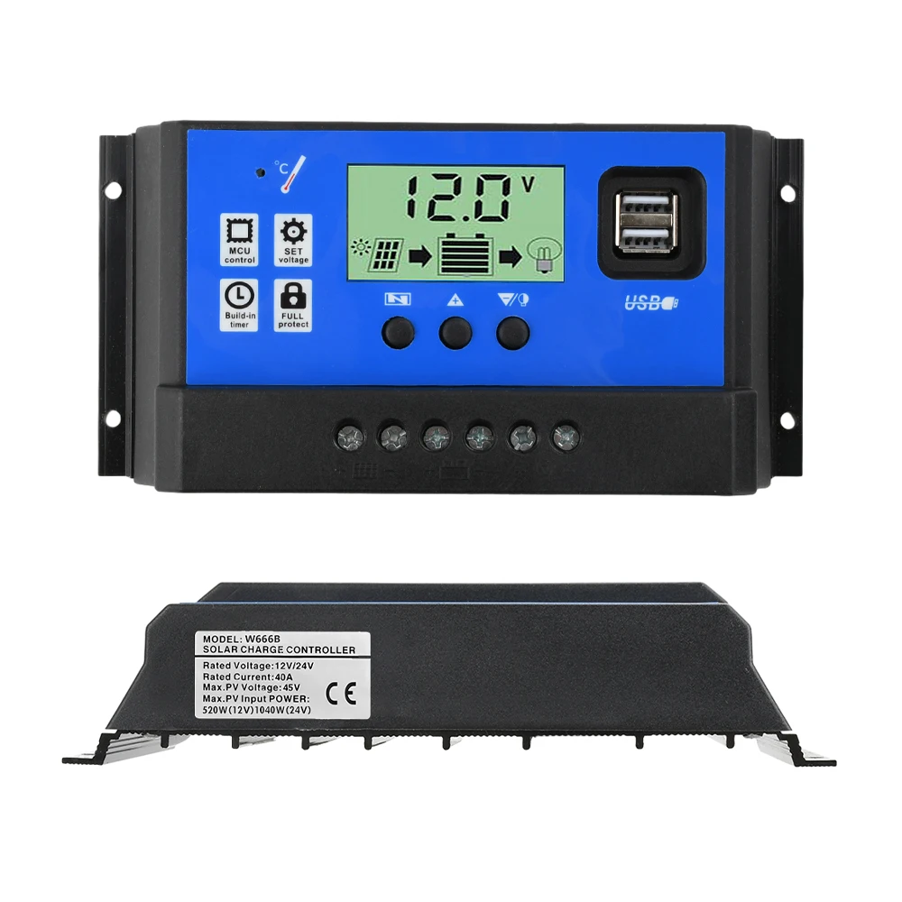 Solarladeregler 12V 24V PWM 10A 20A 30A Solarpanel Batterieregler LCD-Display Dual USB-Ausgang