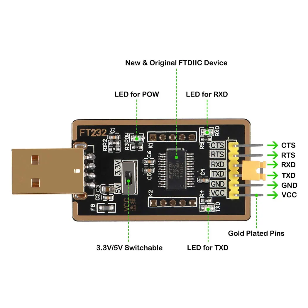 USB-zu-TTL-Adapter FT232RL, USB-zu-Seriell-Konverter mit FTDI UART – Bild 5