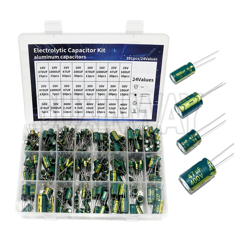 Elektrolytkondensator-Kit, Hochfrequenz-Sortiment, 10 V, 16 V, 25 V, 35 V, 50 V, 400 V, 10 uf, 100 uf, 470 uf