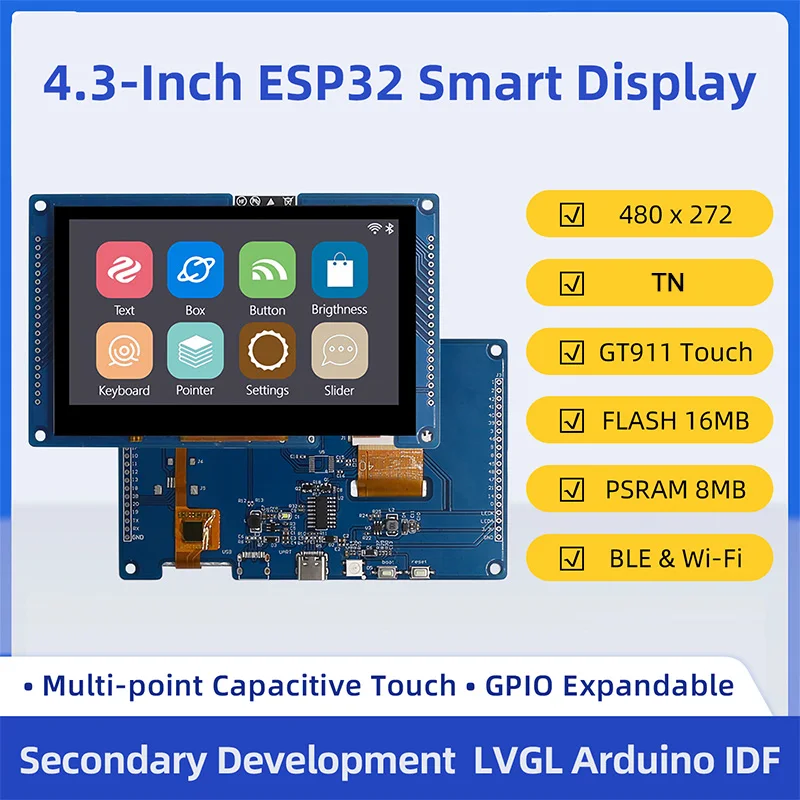 ESP32 S3 4,3 Zoll 480*272 Kapazitiver Touchscreen 8MB PSRAM 16M Flash 240 MHz Entwicklungsboard für LVGL WLAN