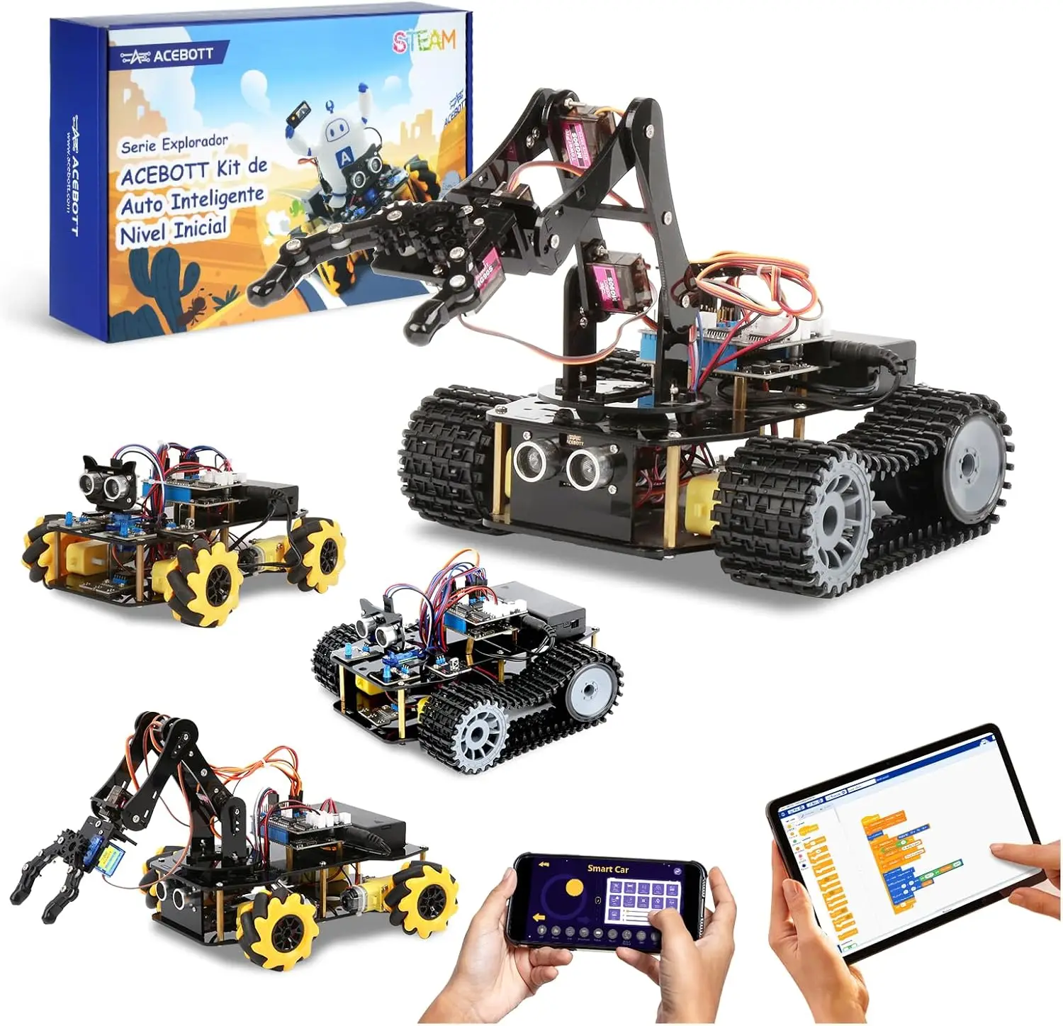 Robotik für Kinder im Alter von 12-16 Jahren ACEBOTT 4-in-1 Intelligenter Roboterarm mit 5DOF + Panzerfahrzeug