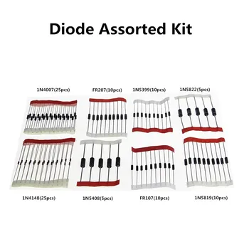 8 Werte Dioden-Sortiment-Set 1N4148 1N4007 1N5819 1N5399 1N5408 1N58.22 FR107 FR207 Paket (100 Stück)