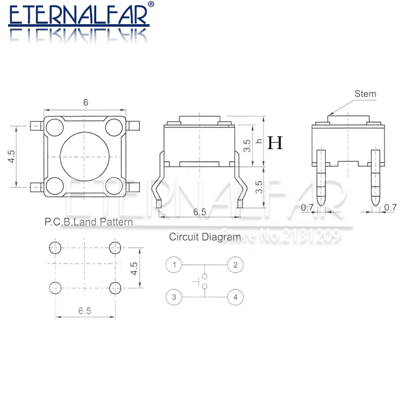 Taktiler Schalter 6x6x4,3 4,5 5 6 9 16MM 4PIN Tact Push Button – Bild 3