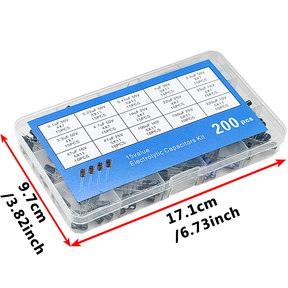 15 Werte Elektrolytkondensator-Sortiment-Set 10V 16V 25V (200 Stück) – Bild 2