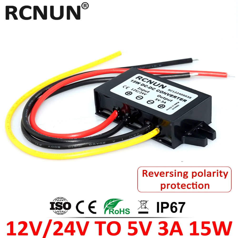12V 24V zu 5V 3A 15W DC-Wandler Buck-Modul Netzteil Regler für Autoladegerät Typ-C Micro-USB-Ausgang