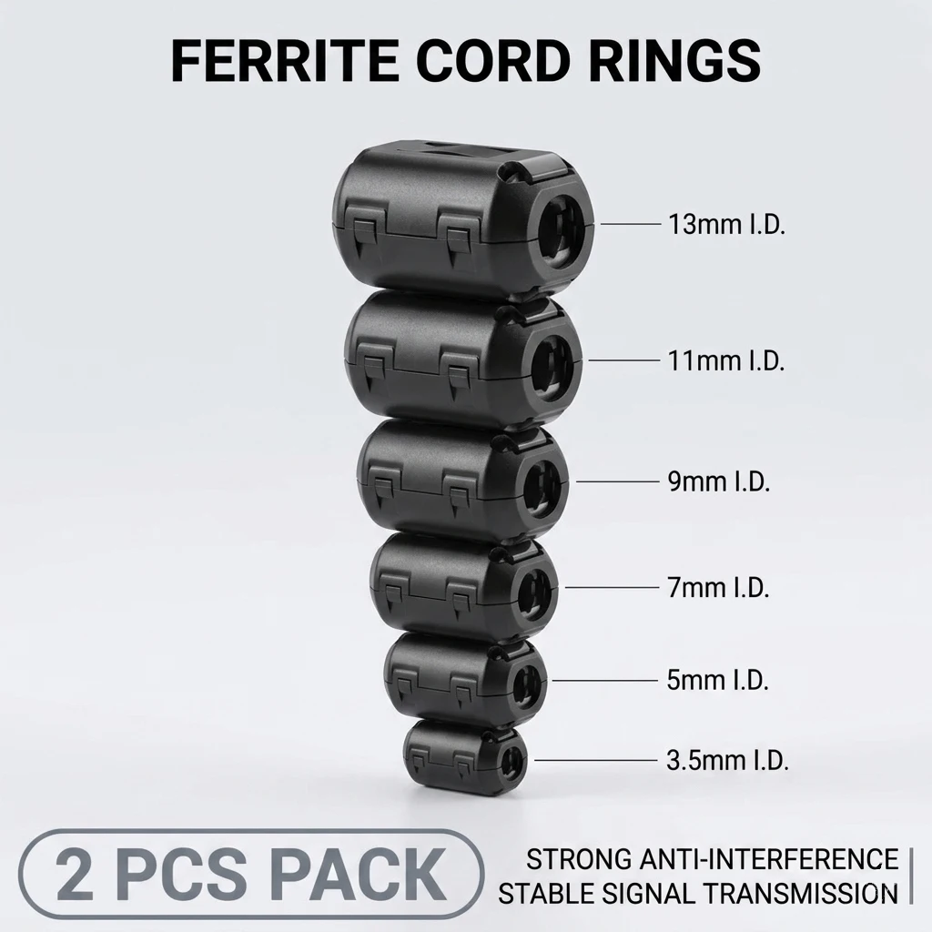 Ferritkern-Ringdrossel-Filter zur RFI-EMI-Störungsunterdrückung für Netzkabel, USB-Antennen (2 Stück)
