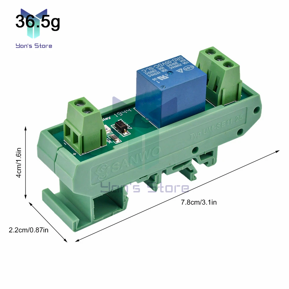 5V 12V 1-Kanal-Relaismodul mit DIN-Schienenmontage SRD-05VDC-SL-C – Bild 3