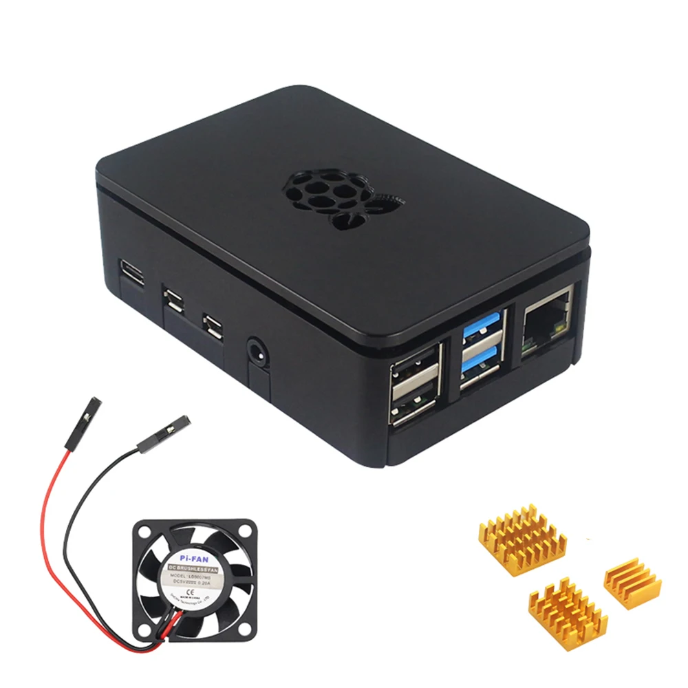 Raspberry Pi 4 Gehäuse Kunststoffs chale Abs Gehäuse Box mit Lüfter Kühlkörper Netzteil Karte HDMI-Kabel