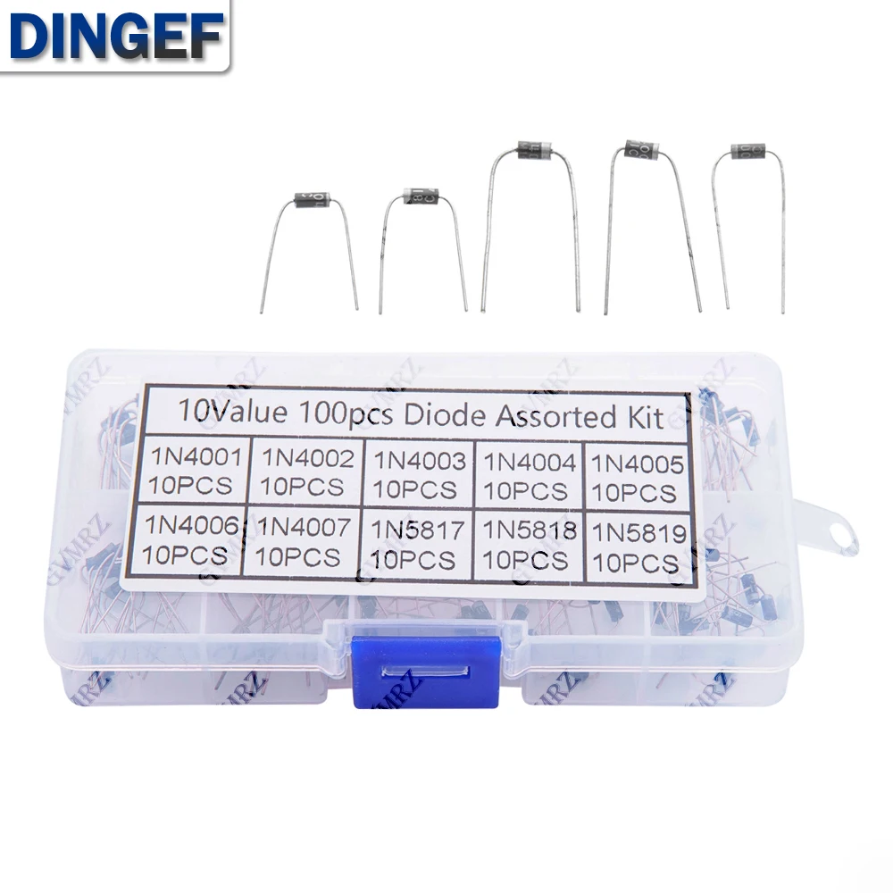 10 Werte Gleichrichterdioden-Sortiment-Set 1N4001 1N4002 1N4003 1N4004 1N4005 1N4006 1N4007 1N5817 (100 Stück)