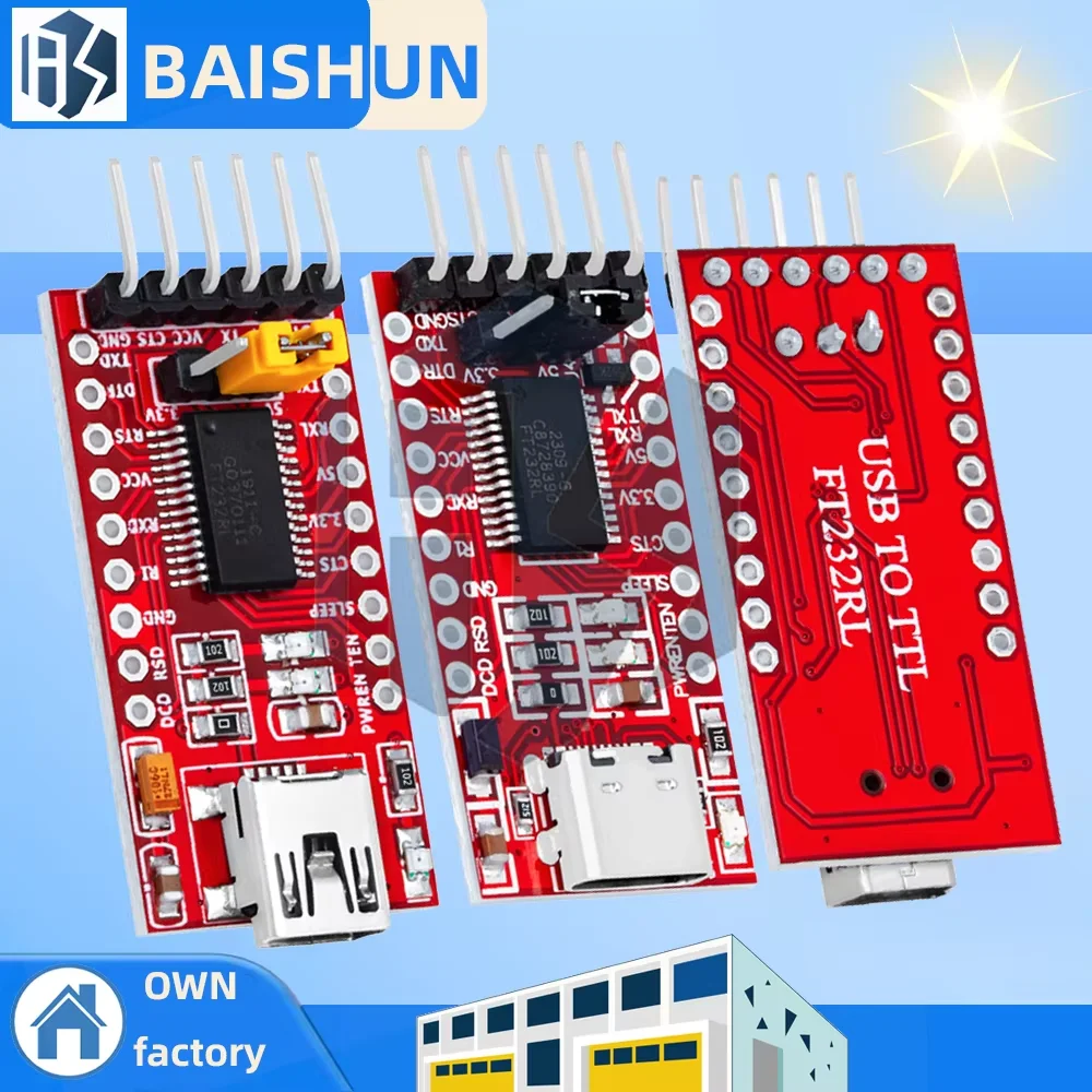 FT232RL FTDI USB 3,3V 5,5V zu TTL Seriell-Adaptermodul für Arduino FT232 Pro Mini USB zu TTL 232 Typ-C