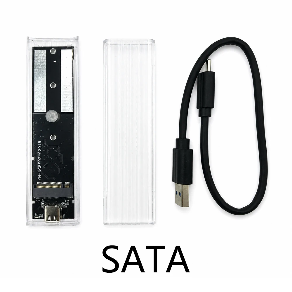 M.2 SATA NVME zu USB3.0 Festplattengehäuse Transparentes USB Typ C 10Gbps Externes Gehäuse