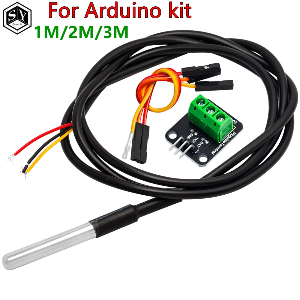 DS18B20 Temperatur Sensor Modul Kit Wasserdichte 100CM Digitale Sensor Kabel Edelstahl Sonde Terminal Adapter
