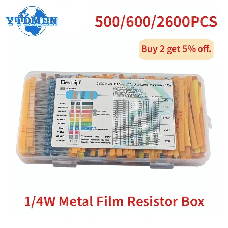 1R~10M Widerstandssatz 1/4W 0,25W Metallschichtwiderstand sortiertes Kit, DIY elektronische Widerstandsbox