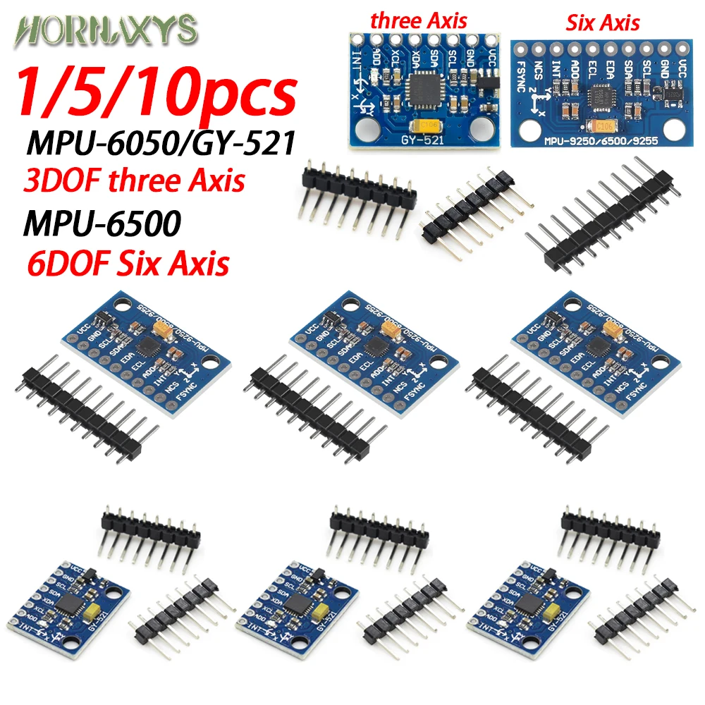 GY-521 MPU-6050 MPU6050 Modul 3-Achsen-Analog-Gyroskopsensoren + 3-Achsen-Beschleunigungssensormodul MPU6500