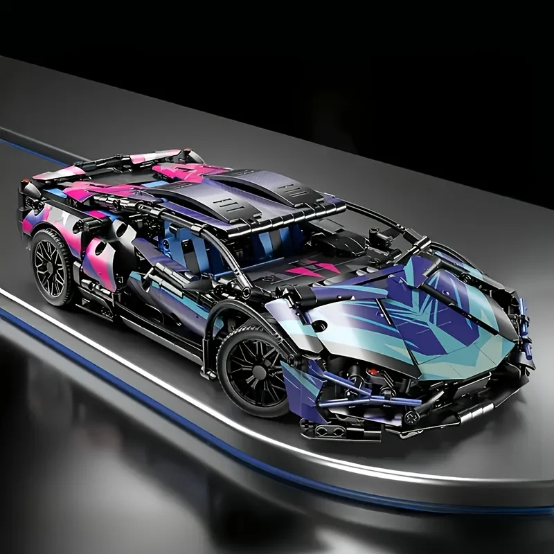 Buntes Cyber-Sportwagen-Baukasten-Set / Modisches Design mit Auffälligem Türdesign (1690 Stück)