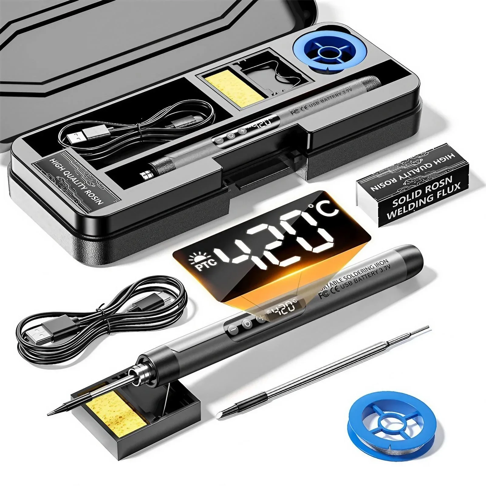 USB wiederaufladbarer Mini-Lötkolben, einstellbare Temperatur, Lötwerkzeug mit Zubehör, perfekt