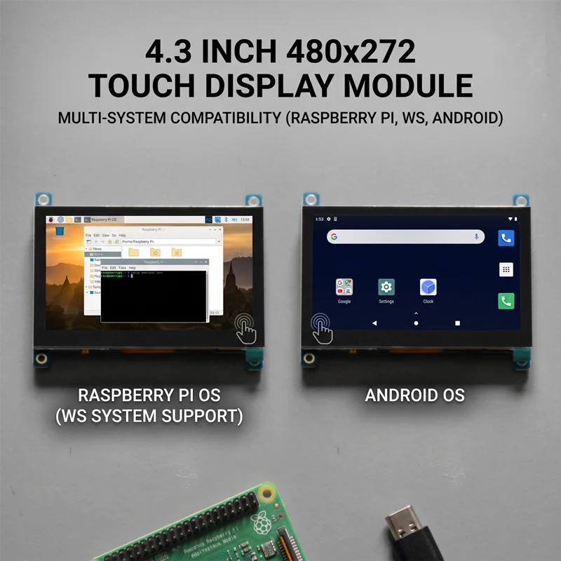 4,3 Zoll Raspberry Pi HDMI-Bildschirm mit Kapazitivem Touchscreen 480*272 für Raspberry Pi