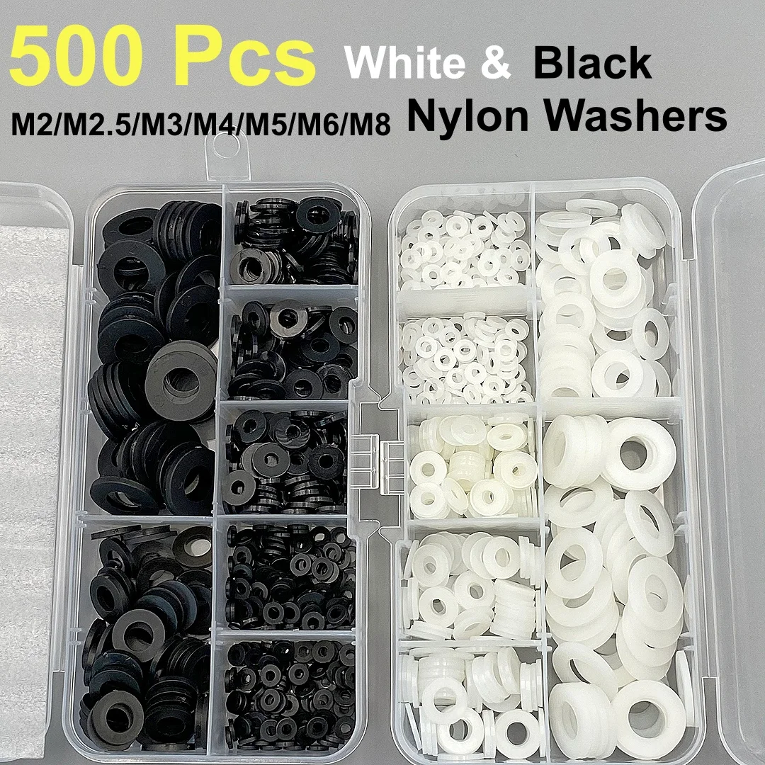 Weiße und schwarze Nylon-Unterlegscheiben M2 M2,5 M3 M4 M5 M6 M8 PA66 (500 Stück)
