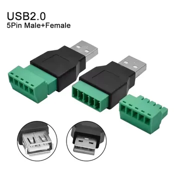 USB-Buchse, USB 2.0 auf Schraubklemmen-Stecker-Adapter, USB 2.0 Typ A, männlich, weiblich auf 5-poligen