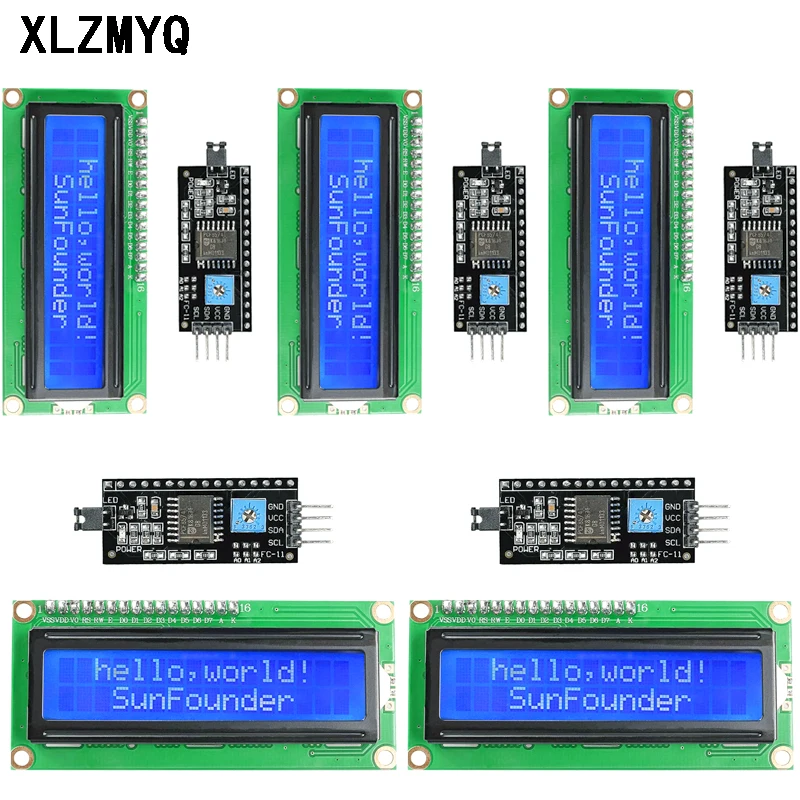 LCD1602 1602A LCD Modul Ebene Umwandlung Modul Gelb Grün Bildschirm 16x2 LCD Display IIC/I2C (5 Stück)