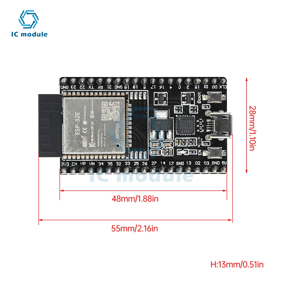 ESP32-DevKitC-32E Entwicklungsboard-Modul ESP-32E 4 MB CP2102 – Bild 5
