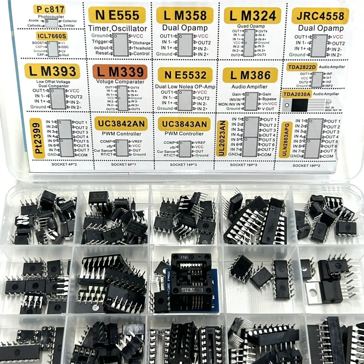Sortiment IC-Chip-Kit Operationsverstärker Oszillator PC817 NE555 LM358 LM324 Transistor-Array (150 Stück)