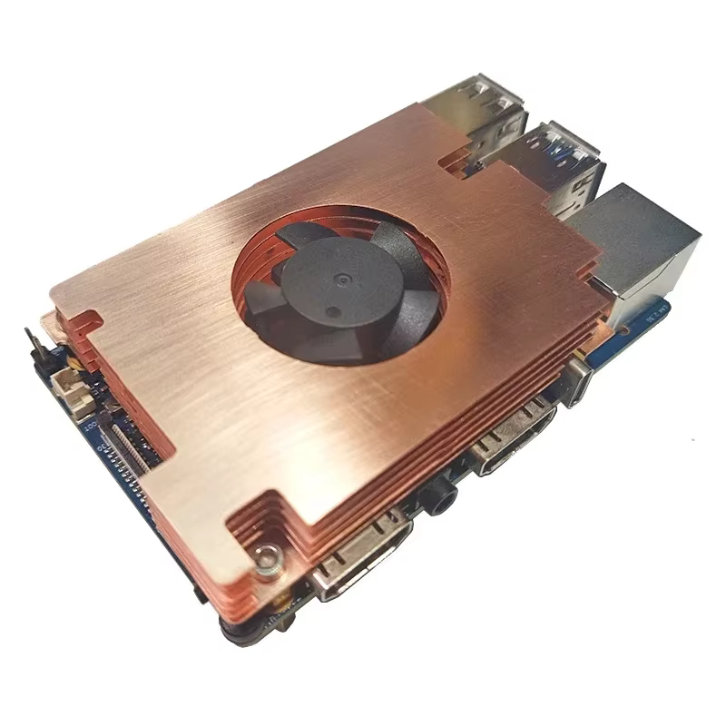 Orange Pi 5 Max/5 Ultra-Kupfergehäuse mit Lüfter, aktiver Kühler mit Kühlkörper, Metallgehäuse für Orange Pi 5