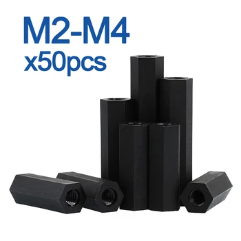 M2 M2.5 M3 M4*L Schwarzer Nylon-Sechskant-Abstandshalter Buchse-zu-Buchse Länge 5~50mm (50 Stück)