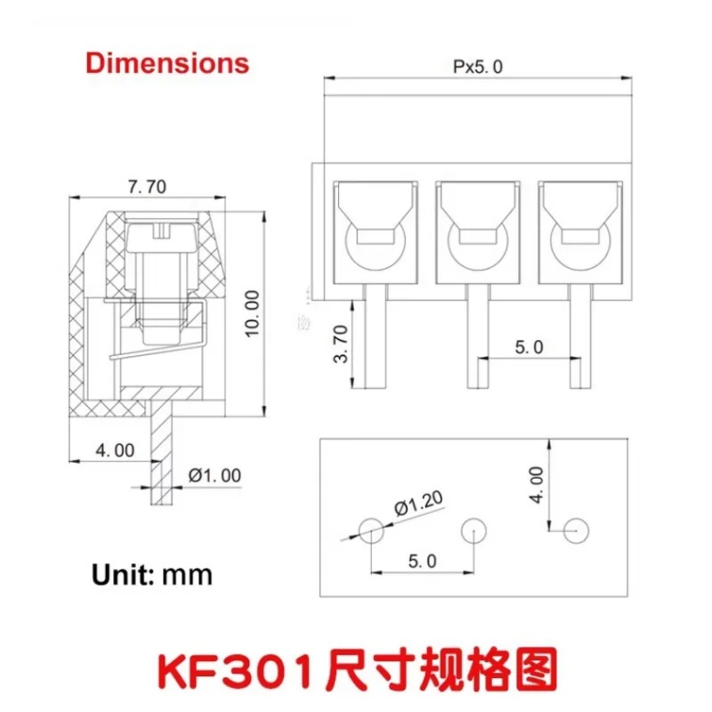 5mm KF301 - 2P 3P MF 301 - 2 3 Pin Kann gespleißt Werden (20 Stück) – Bild 5